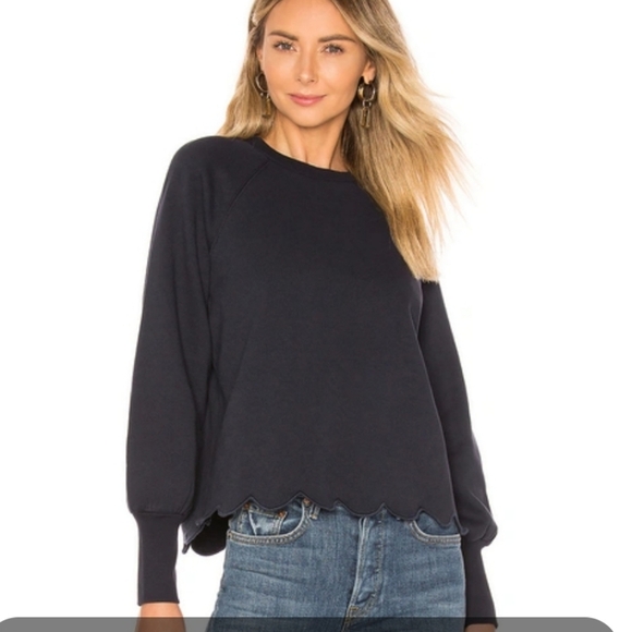 Frame Navy Scallop Crew Neck Sweatshirt Size M - Picture 9 of 10